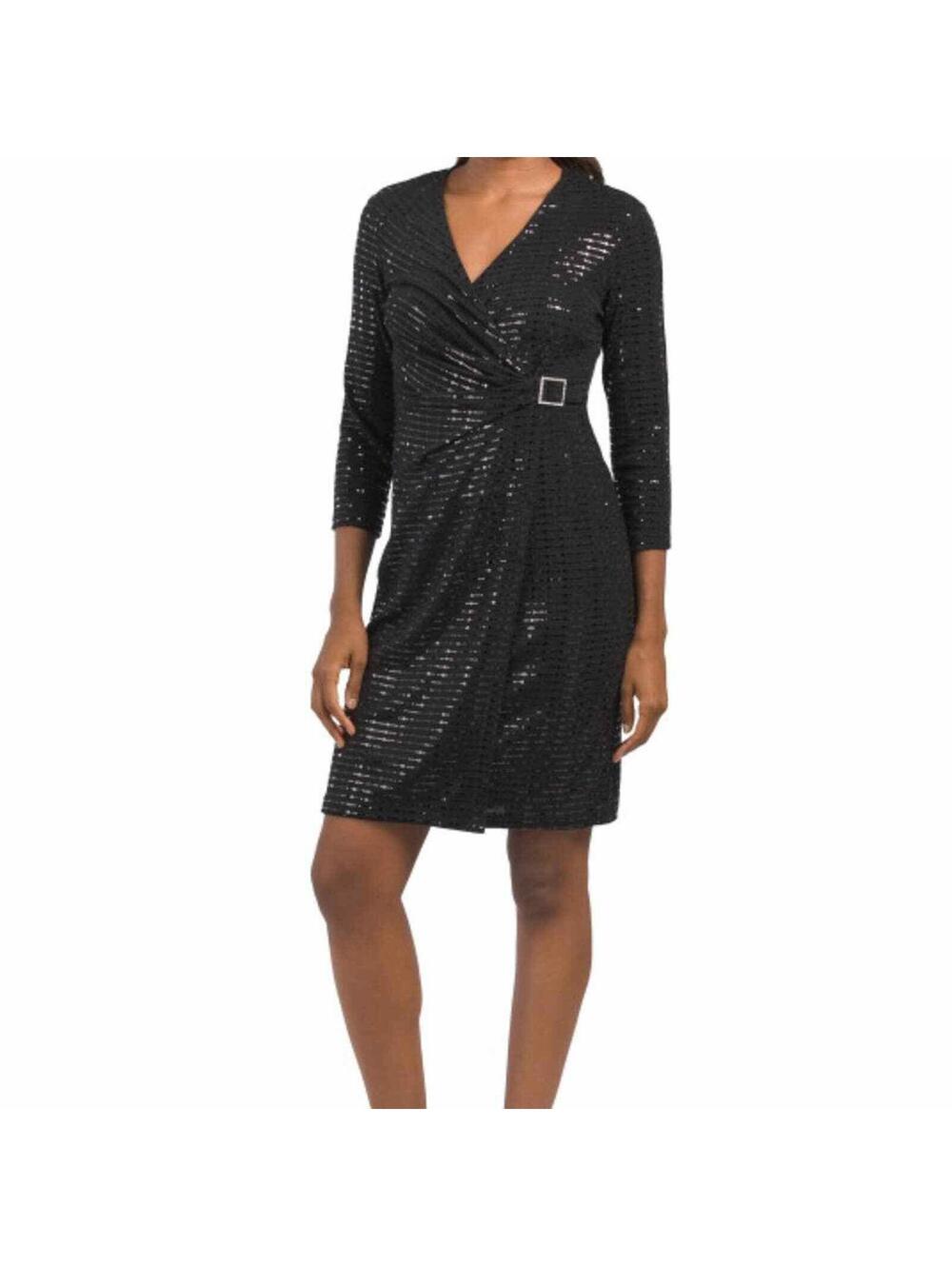 NWT ANNE KLEIN Faux Wrap Buckle Linear Sequined Mini Dress 10